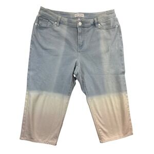 Lane Bryant Capri Jeans‎ Womens 12 Light Wash Dip Dye White Blue Denim